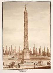 Obelisk na Piazza del Popolo, z Circus Maximus, 1833 (akwaforta z brązową farbą)
